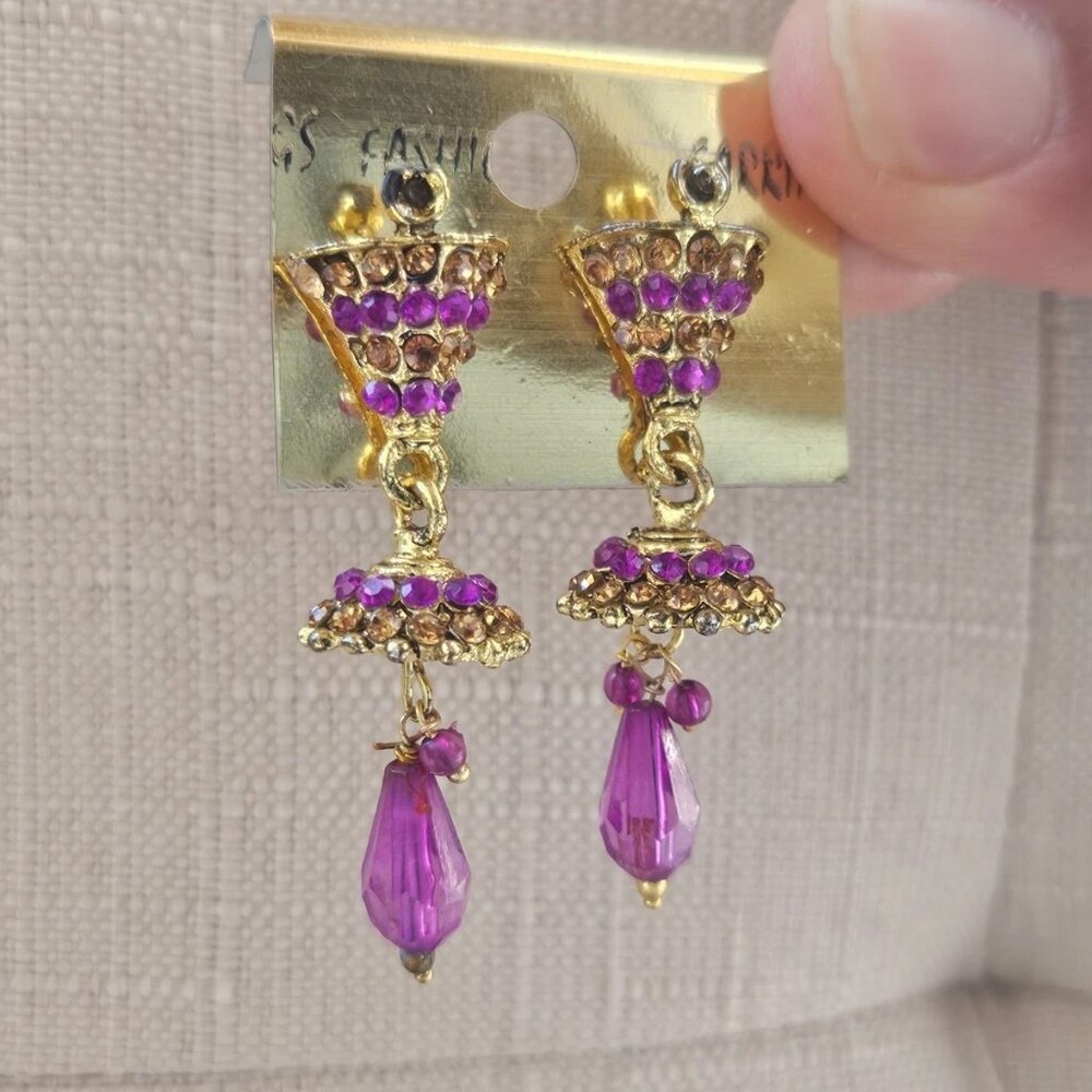 Fashion Earrings Gold/Purple Tone Crystal Drop Down Fashion Jewelry